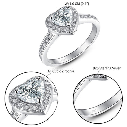 MABELLA Sterling Silver 1.90ct Halo Heart Engagement Ring Cubic Zirconia Promise Rings for Women