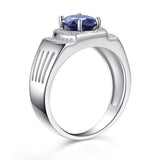 MABELLA Oval Cut Blue Tanzanite Cubic Zirconia 925 Sterling Silver Men's Wedding Ring Sizes 9-13