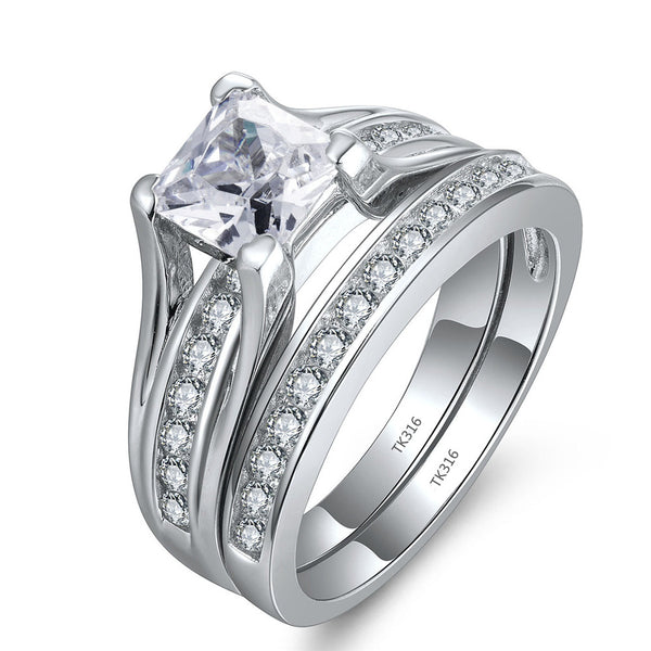 MABELLA Stainless Steel Cubic Zirconia Princess Cut Women's Wedding  Engagement Bridal Ring Set