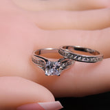 MABELLA Stainless Steel Cubic Zirconia Princess Cut Women's Wedding Engagement Bridal Ring Set