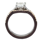 MABELLA Stainless Steel 2 Tone IP Dark Brown Cubic Zirconia Women Wedding Engagement Bridal Ring Set