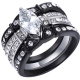 MABELLA Stainless Steel Marquise Cubic Zirconia Black Wedding Band Engagement Ring Set for Her