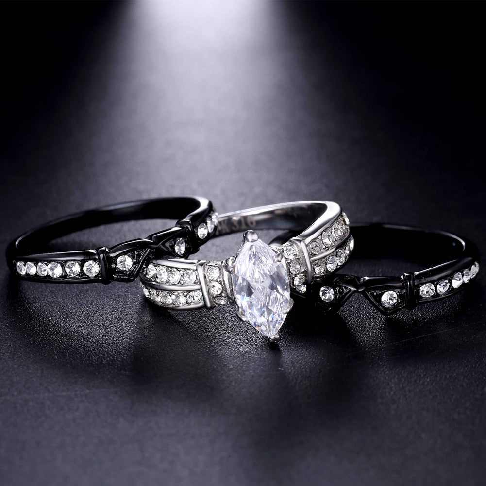 MABELLA Stainless Steel Marquise Cubic Zirconia Black Wedding Band Engagement Ring Set for Her