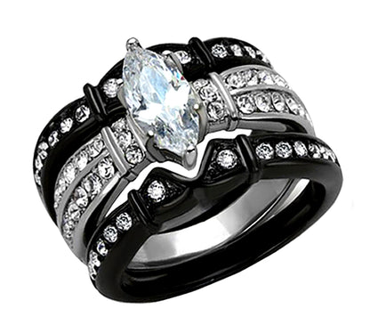 His and Hers Couples Rings Black Stainless Steel Wedding Engagement Ring Bridal Sets Mens Band