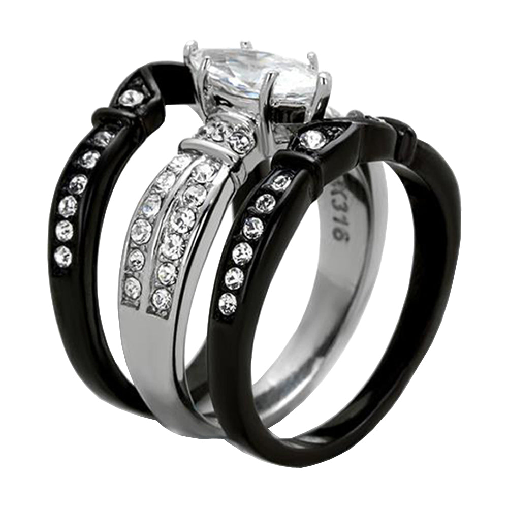 His and Hers Couples Rings Black Stainless Steel Wedding Engagement Ring Bridal Sets Mens Band