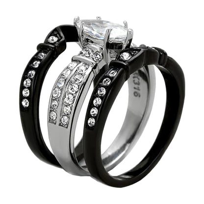 His and Hers Couples Rings Black Stainless Steel Wedding Engagement Ring Bridal Sets Mens Band