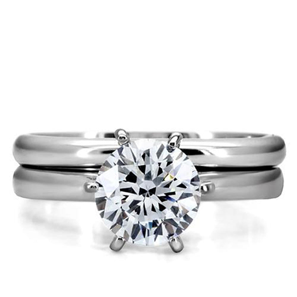 MABELLA Stainless Steel Women Cubic Zirconia Round Cut Wedding Engagement Ring Set