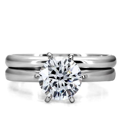 MABELLA Stainless Steel Women Cubic Zirconia Round Cut Wedding Engagement Ring Set