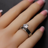 MABELLA Stainless Steel Women Cubic Zirconia Round Cut Wedding Engagement Ring Set