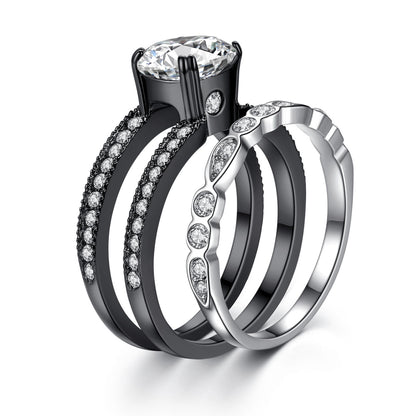 MABELLA Couple Rings Black Men¡¯s Stainless Steel Band Women CZ Stainless Steel Engagement Wedding Sets