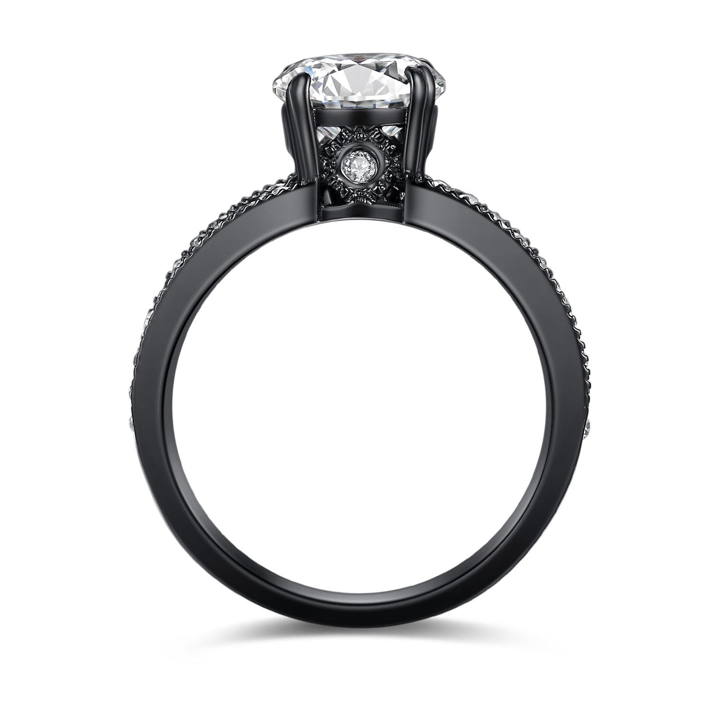 MABELLA Couple Rings Black Men¡¯s Stainless Steel Band Women CZ Stainless Steel Engagement Wedding Sets