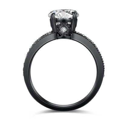 MABELLA Couple Rings Black Men¡¯s Stainless Steel Band Women CZ Stainless Steel Engagement Wedding Sets
