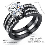 MABELLA Couple Rings Black Men¡¯s Stainless Steel Band Women CZ Stainless Steel Engagement Wedding Sets