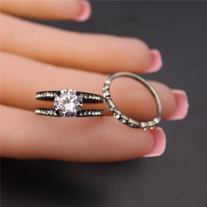 MABELLA Couple Rings Black Men¡¯s Stainless Steel Band Women CZ Stainless Steel Engagement Wedding Sets