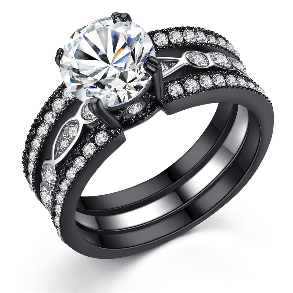MABELLA Black Wedding Band Sets Engagement Ring Stainless Steel Round Cut Cubic Zirconia