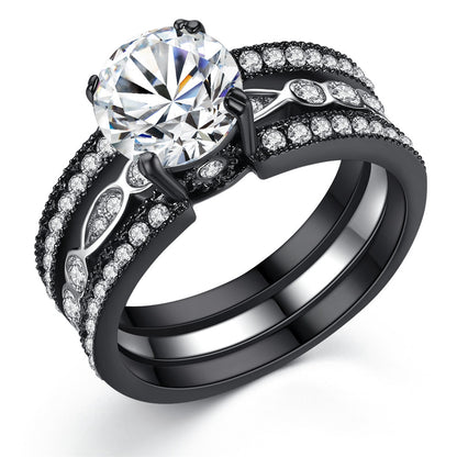 MABELLA Black Wedding Band Sets Engagement Ring Stainless Steel Round Cut Cubic Zirconia