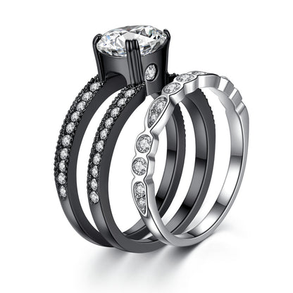 MABELLA Black Wedding Band Sets Engagement Ring Stainless Steel Round Cut Cubic Zirconia