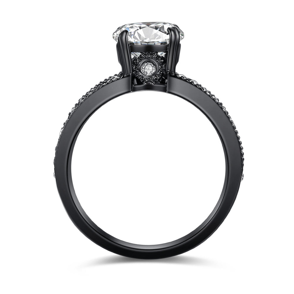 MABELLA Black Wedding Band Sets Engagement Ring Stainless Steel Round Cut Cubic Zirconia