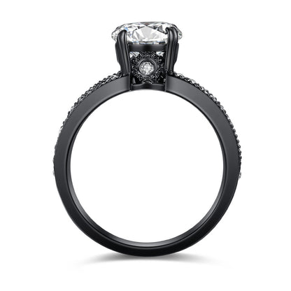 MABELLA Black Wedding Band Sets Engagement Ring Stainless Steel Round Cut Cubic Zirconia