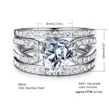 MABELLA Womens Cz Stainless Steel Wedding Engagement Ring Set Heart Cut Cubic Zirconia