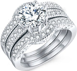 MABELLA Couples Rings Her CZ Sterling Silver Engagement Wedding Ring Sets His Stainless Steel Bands