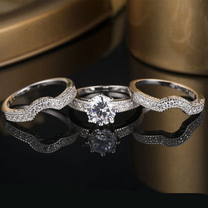 MABELLA Couples Rings Her CZ Sterling Silver Engagement Wedding Ring Sets His Stainless Steel Bands