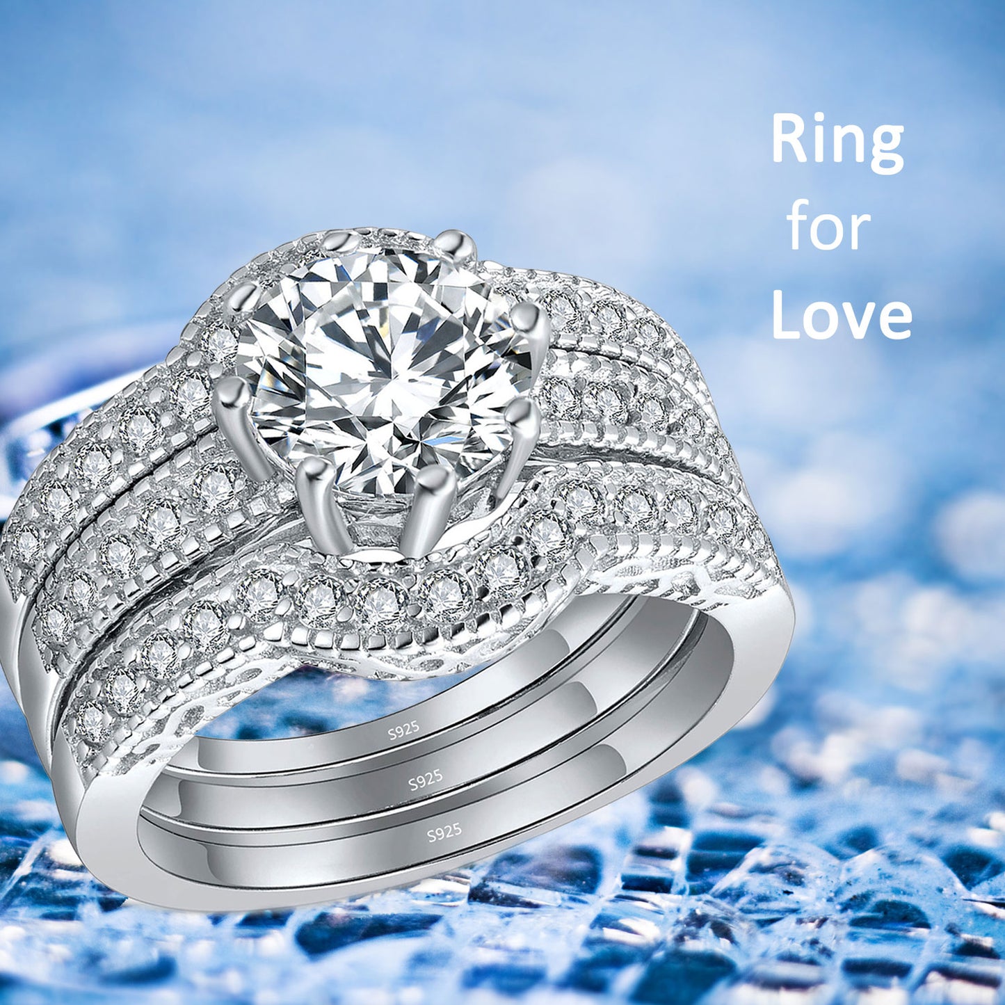 MABELLA Jewelry 2.50 CTW Halo Round White CZ 925 Sterling Silver Engagement Wedding Band Ring Sets