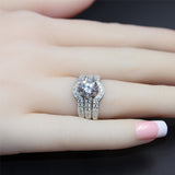 MABELLA Jewelry 2.50 CTW Halo Round White CZ 925 Sterling Silver Engagement Wedding Band Ring Sets