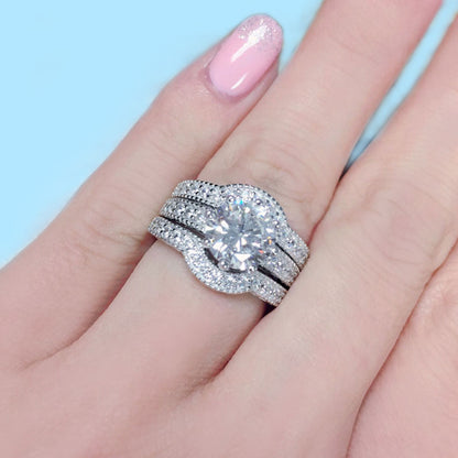 MABELLA Couples Rings Her CZ Sterling Silver Engagement Wedding Ring Sets His Stainless Steel Bands