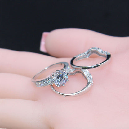 MABELLA Couples Rings Her CZ Sterling Silver Engagement Wedding Ring Sets His Stainless Steel Bands
