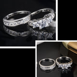 Sterling Silver Three Stone CZ Princess Cut Wedding Engagement Bridal Ring Set Valentines Day Gifts