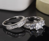 MABELLA Couple Rings Men Stainless Steel Ring Women Three Stone Princess Cut Sterling Silver Rings