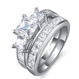 MABELLA Couple Rings Men Stainless Steel Ring Women Three Stone Princess Cut Sterling Silver Rings