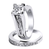 MABELLA 925 Sterling Silver Cubic Zirconia Princess Cut Women's Wedding Engagement Bridal Ring Set