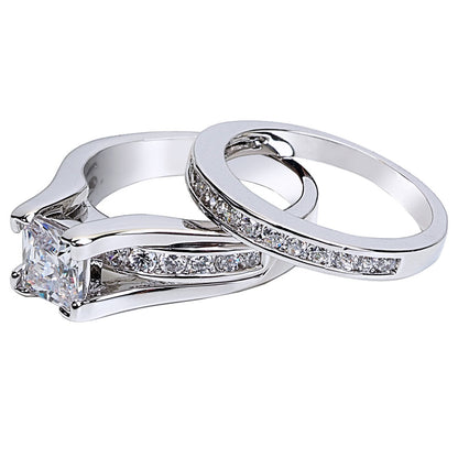 MABELLA 925 Sterling Silver Cubic Zirconia Princess Cut Women's Wedding Engagement Bridal Ring Set