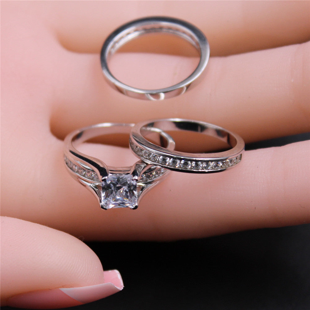 MABELLA Sterling Silver Cubic Zirconia Princess Cut Wedding Engagement Ring Bridal Set for Women