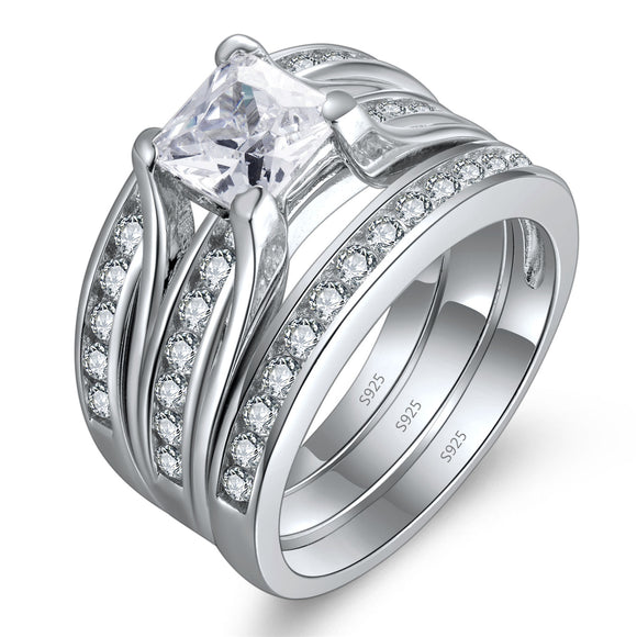 MABELLA Sterling Silver Cubic Zirconia Princess Cut Wedding Engagement Ring Bridal Set for Women
