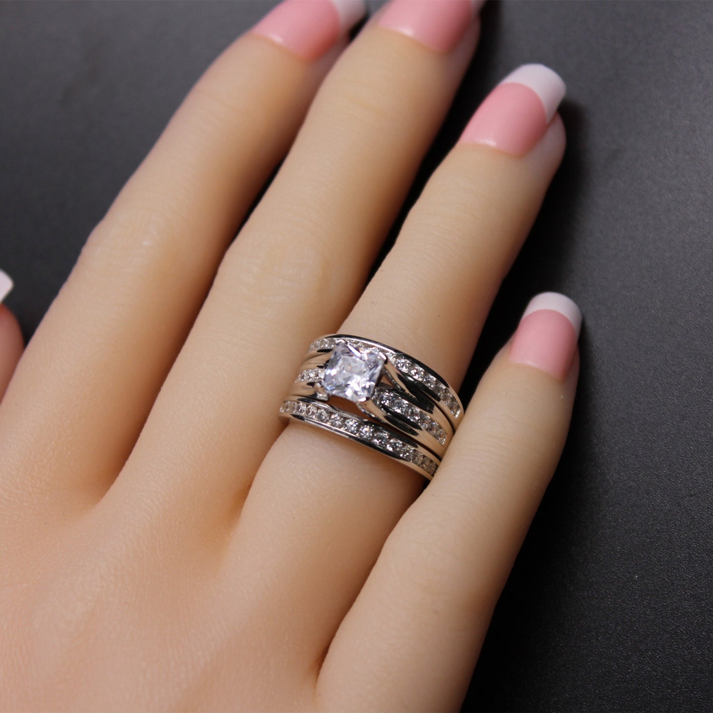 MABELLA Sterling Silver Cubic Zirconia Princess Cut Wedding Engagement Ring Bridal Set for Women