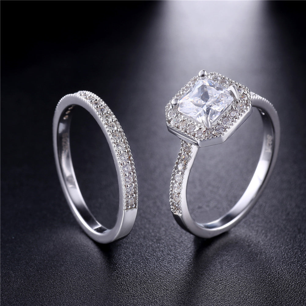 MABELLA Women's 1.8 CTW Princess Cut 925 Sterling Silver CZ Wedding Engagement Ring Set