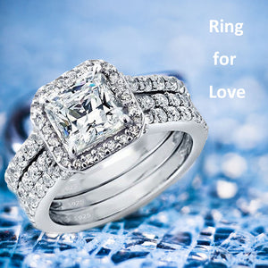 MABELLA 3 Piece Ring Band Set Princess Sterling Silver CZ Wedding Engagement