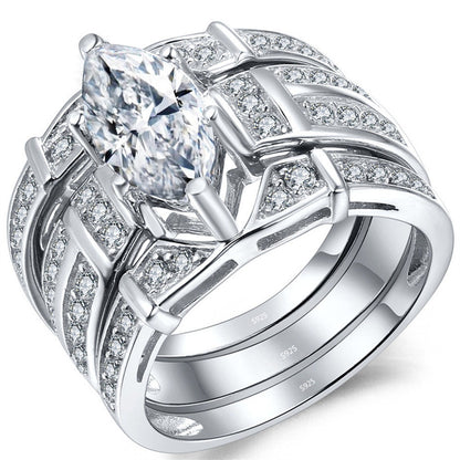MABELLA Trio Sterling Silver Cubic Zirconia Cz Marquise Wedding Ring Set Anniversary Gifts for Women