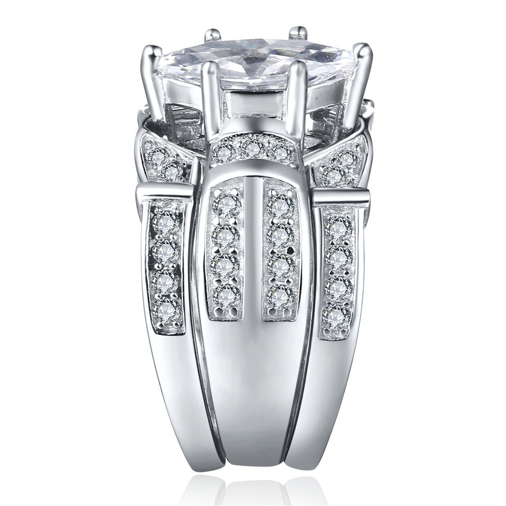 MABELLA Trio Sterling Silver Cubic Zirconia Cz Marquise Wedding Ring Set Anniversary Gifts for Women