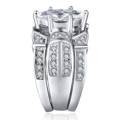 MABELLA Trio Sterling Silver Cubic Zirconia Cz Marquise Wedding Ring Set Anniversary Gifts for Women