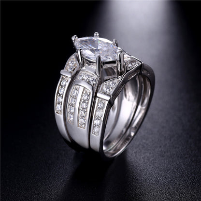 MABELLA Trio Sterling Silver Cubic Zirconia Cz Marquise Wedding Ring Set Anniversary Gifts for Women