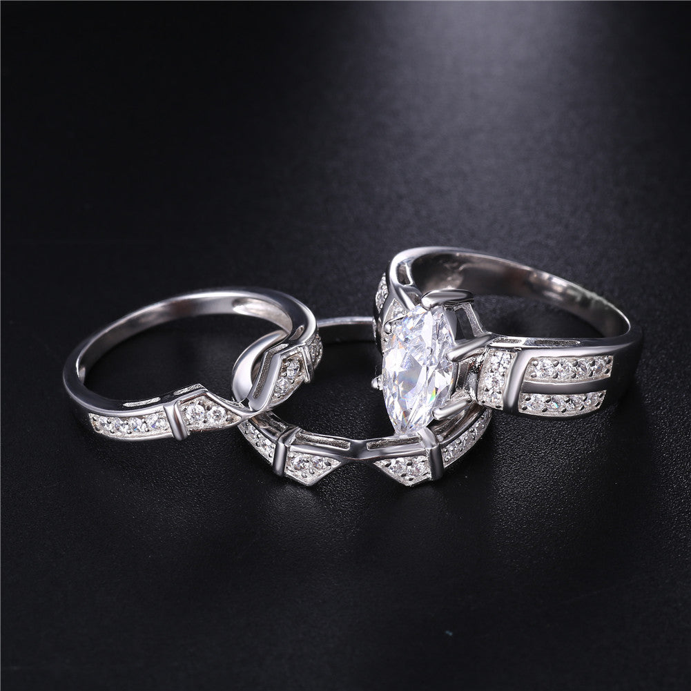 MABELLA Trio Sterling Silver Cubic Zirconia Cz Marquise Wedding Ring Set Anniversary Gifts for Women