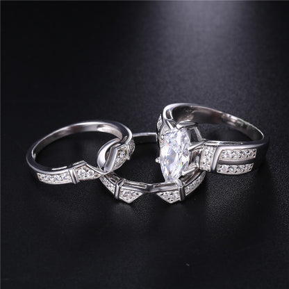 MABELLA Trio Sterling Silver Cubic Zirconia Cz Marquise Wedding Ring Set Anniversary Gifts for Women