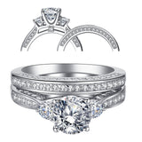 MABELLA Three Stone Silver Wedding Ring Set 2.3 Carats Round Cut Cubic Zirconia Gift for Women