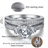 MABELLA Three Stone Silver Wedding Ring Set 2.3 Carats Round Cut Cubic Zirconia Gift for Women