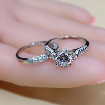 MABELLA Three Stone Silver Wedding Ring Set 2.3 Carats Round Cut Cubic Zirconia Gift for Women