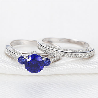 MABELLA 2.3ct Round Cut White & Blue Cz 925 Sterling Silver Wedding Engagement Ring Set Size 5-10